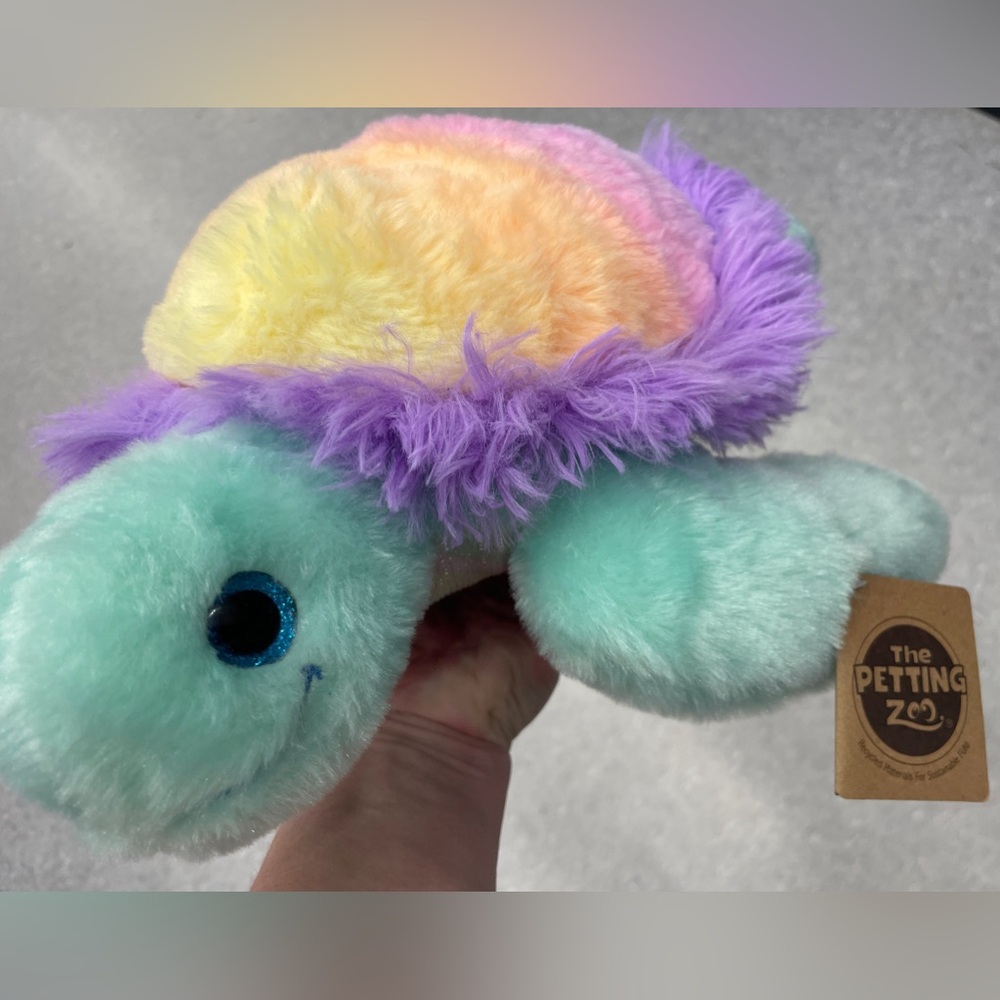 NEW THE PETTING ZOO 12” SEA TURTLE OMBRÉ RAINBOW PLUSH STUFFED TOY - Picture 7 of 9